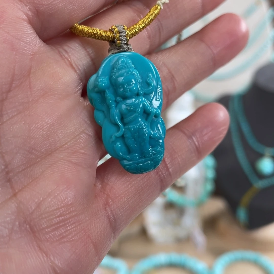 绿松石未镶嵌套链16*26暴暴蓝站观音