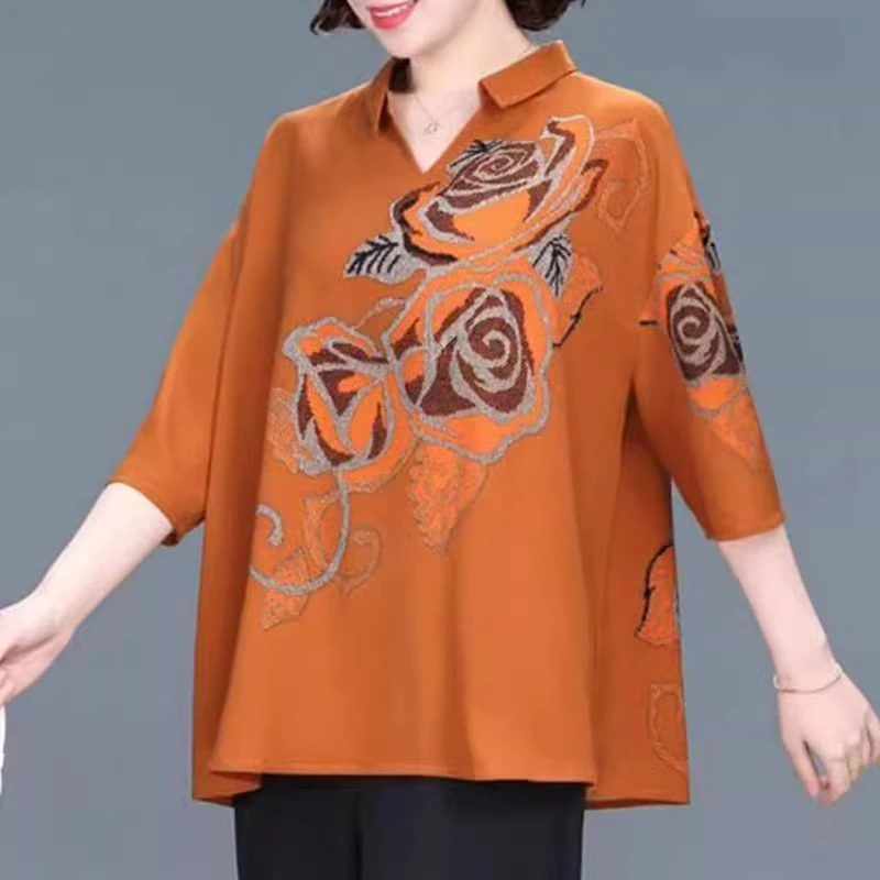 【羽墨】艾8007夏季新款大码衬衫领国风T恤宽松上衣