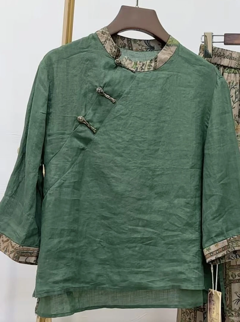 【暑期特惠】青墨夏款苎麻复古小衫