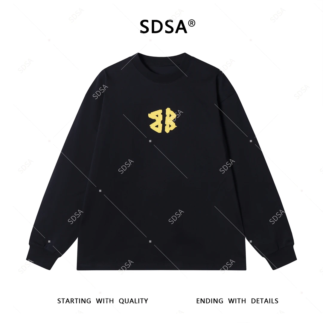 SDSA秋季新款男士痞帅潮牌撞色贴布字母圆领卫衣时尚套头宽松上衣