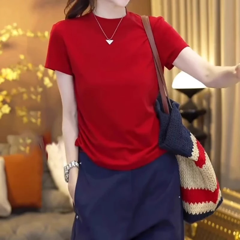 大码女装简约高级感正肩短袖T恤女2025夏季胖MM气质宽松显瘦上衣