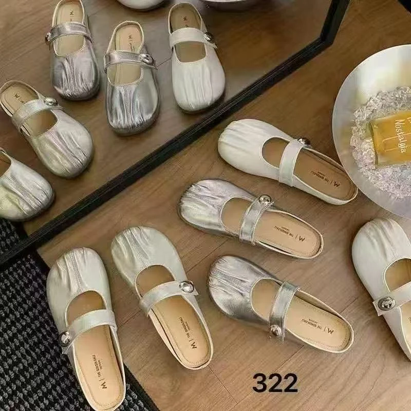 超美配裙子夏天半拖鞋2025新款平底软底一脚蹬百搭褶皱包头拖332