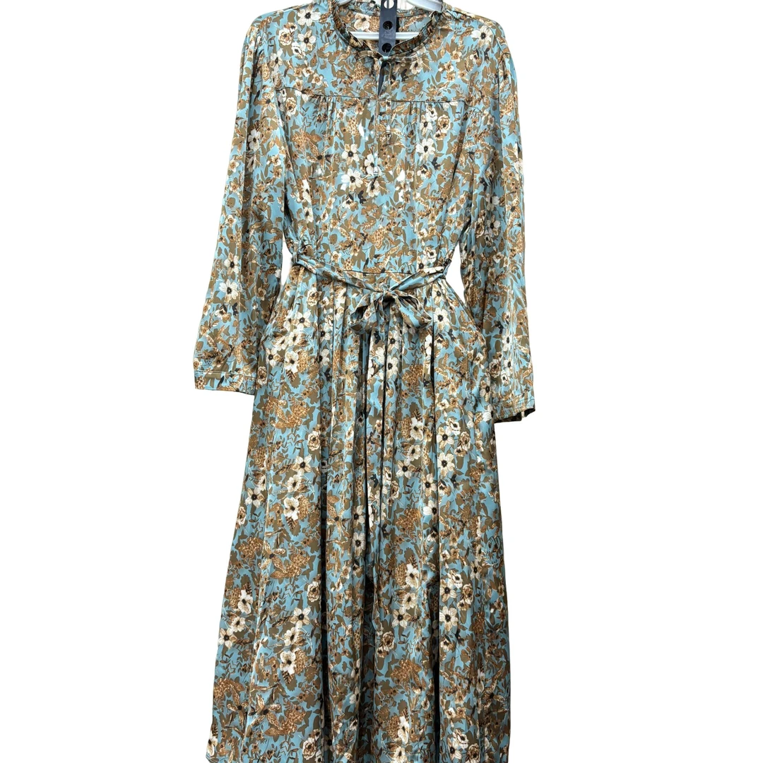 S401-S600气质简约收腰真丝裙潮牌轻职风女士碎花长袖连衣裙