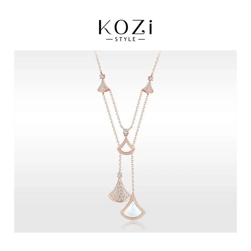 Kozi 镀K金 高定轻奢双层裙子项链时尚小众灵动满钻坠链长款