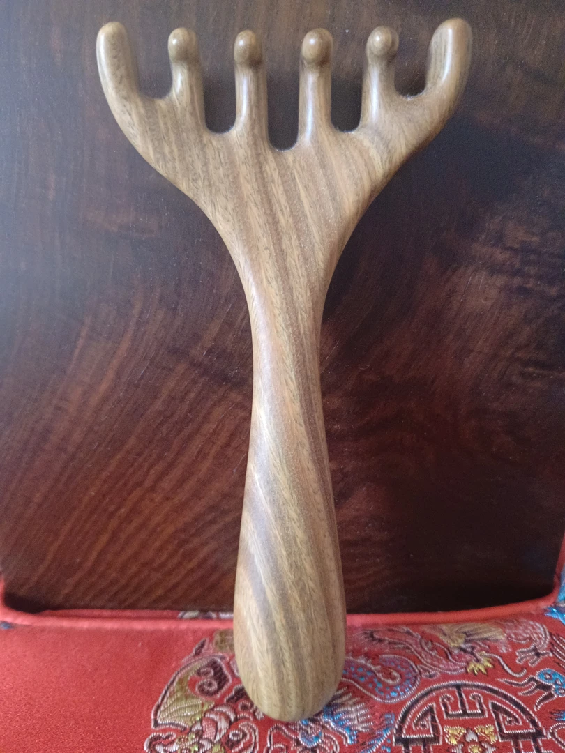 正宗绿檀按摩六齿耙