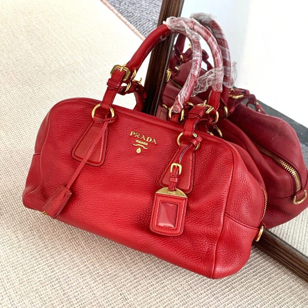 95新 Prada/普拉达 prada复古红保龄球手提包
