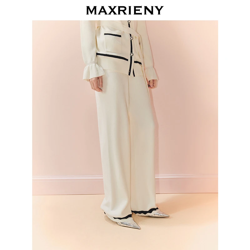 【蜜思仝】MAXRIENY撞色边直身针织长裤25冬款垂感高腰直筒裤女