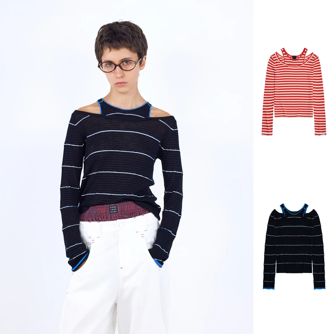 VVNK设计师品牌假两件条纹针织衫休闲气质女 DSC买手店 BY6V08054