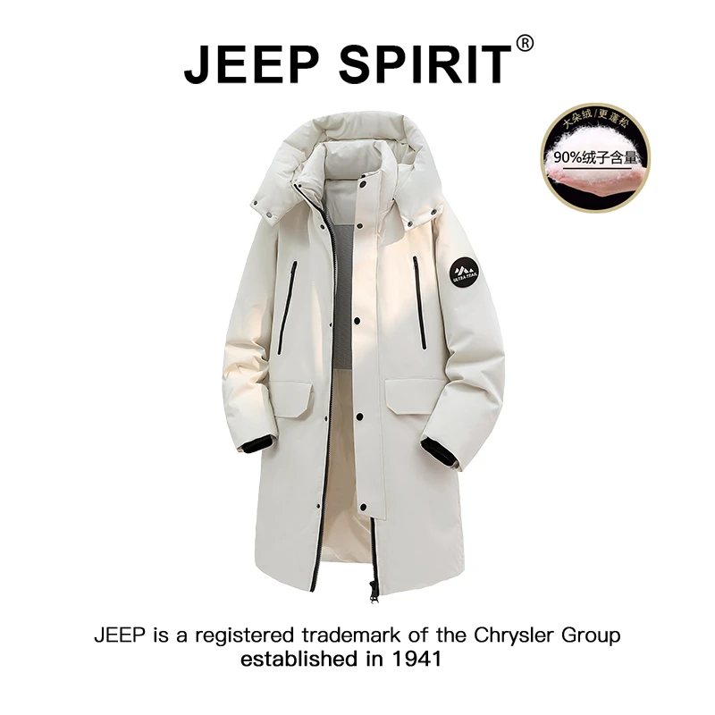 Jeep吉普90鸭绒中长款羽绒服男女同款冬季户外防寒保暖情侣外套