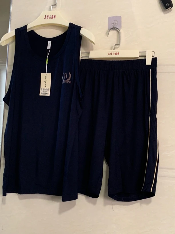 莫代尔R睡衣男薄款（背心短裤）冰丝凉感休闲可外穿家居服大码套装