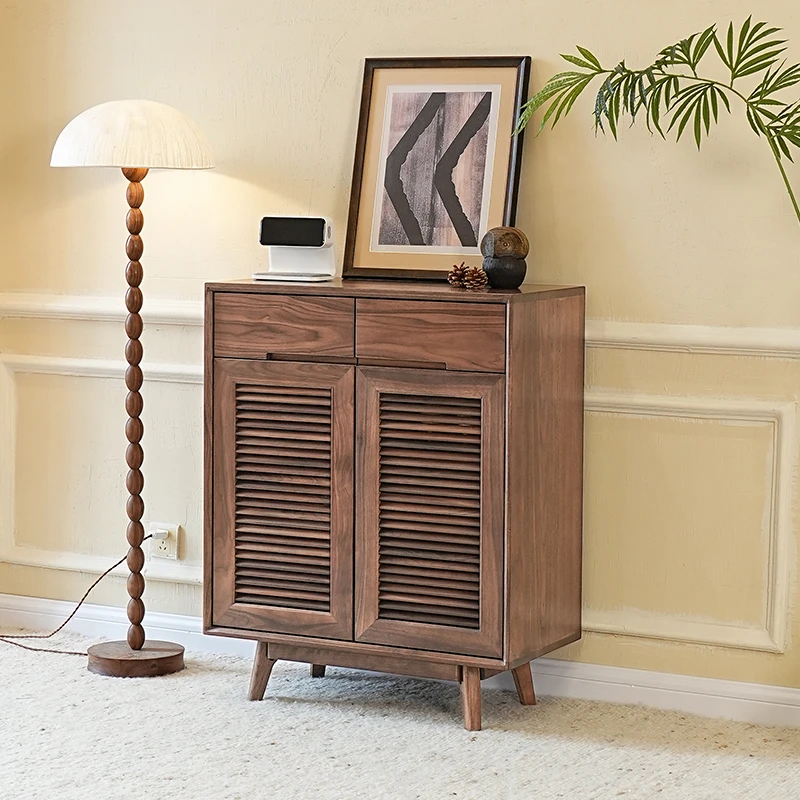 致典北美黑胡桃木双门鞋柜储物柜门厅柜家用简约大容量收纳鞋柜