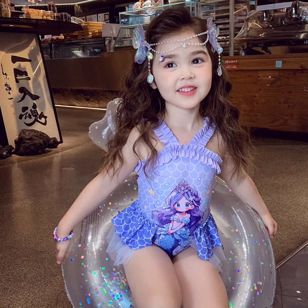 【现货】米米哈罗女童夏日时髦洋气美人鱼吊带公主连体泳装X25565