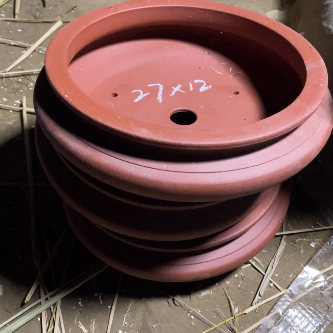 紫砂27口径圆鼓盆一组3只