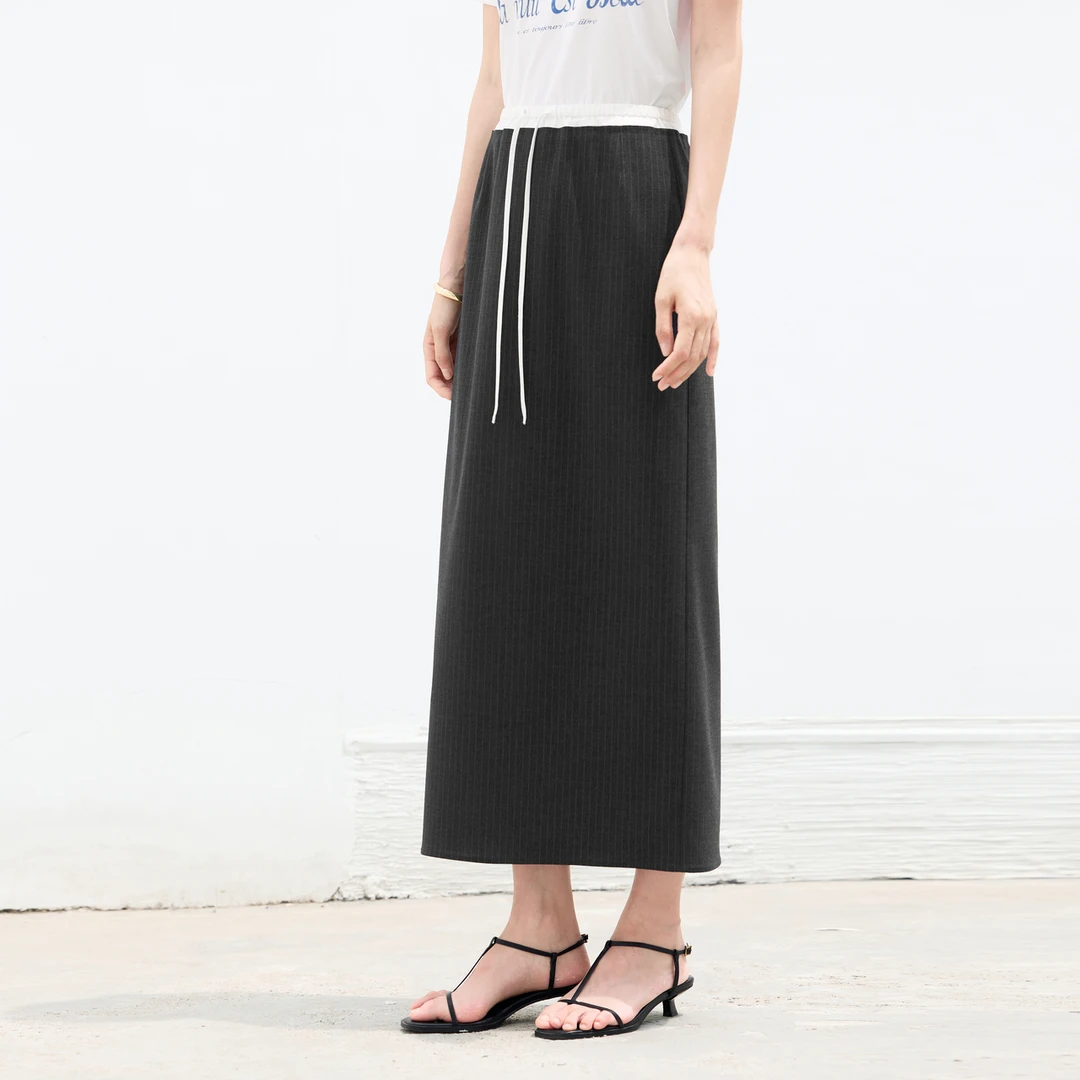 《王雪糕专属》伊芙丽条纹设计感松紧腰显瘦直筒半身裙女裙子