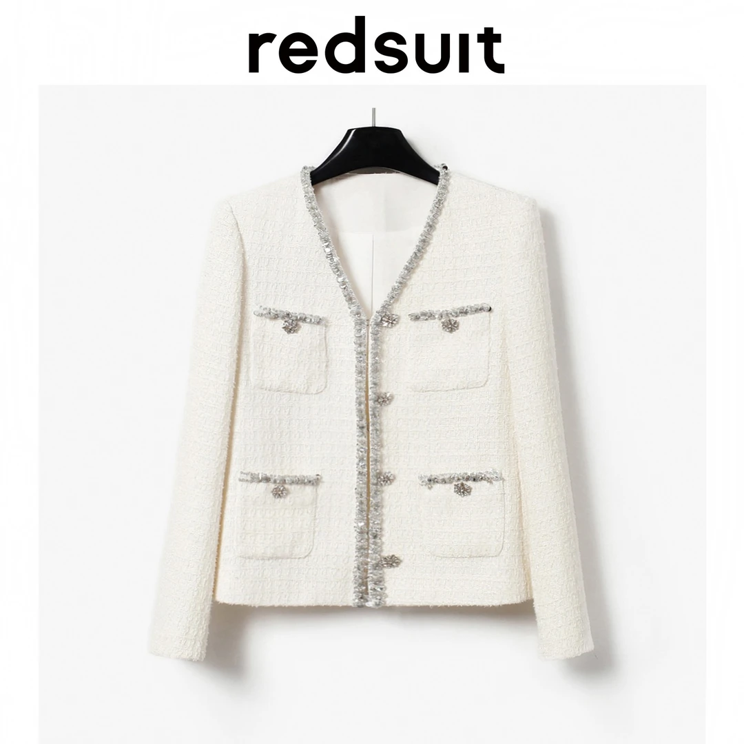 redsuit 法式轻奢高级感小香风重工镶边V领外套减龄时尚百搭上衣