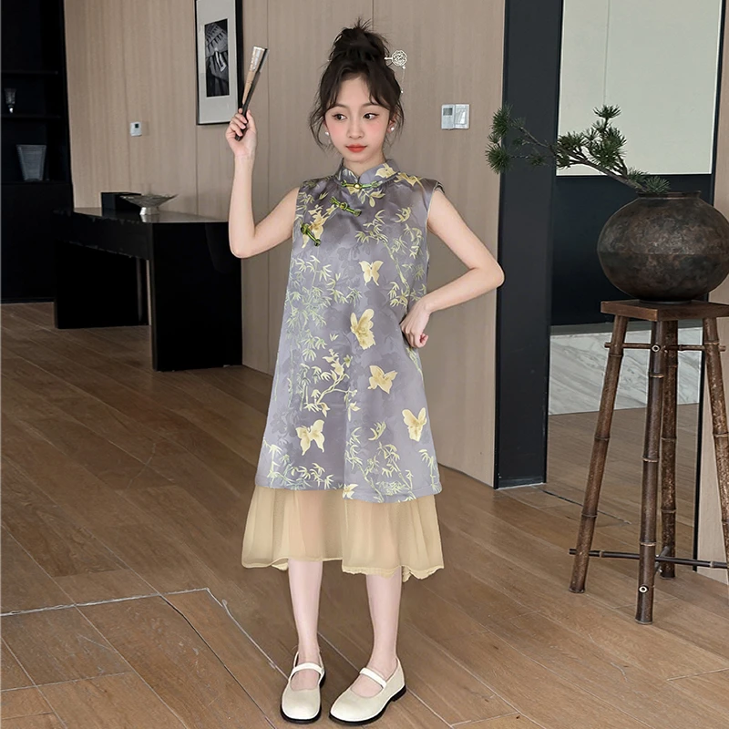 儿童2025年夏装大女童装裙子夏季背心吊带连衣裙宽松显瘦款花苞裙