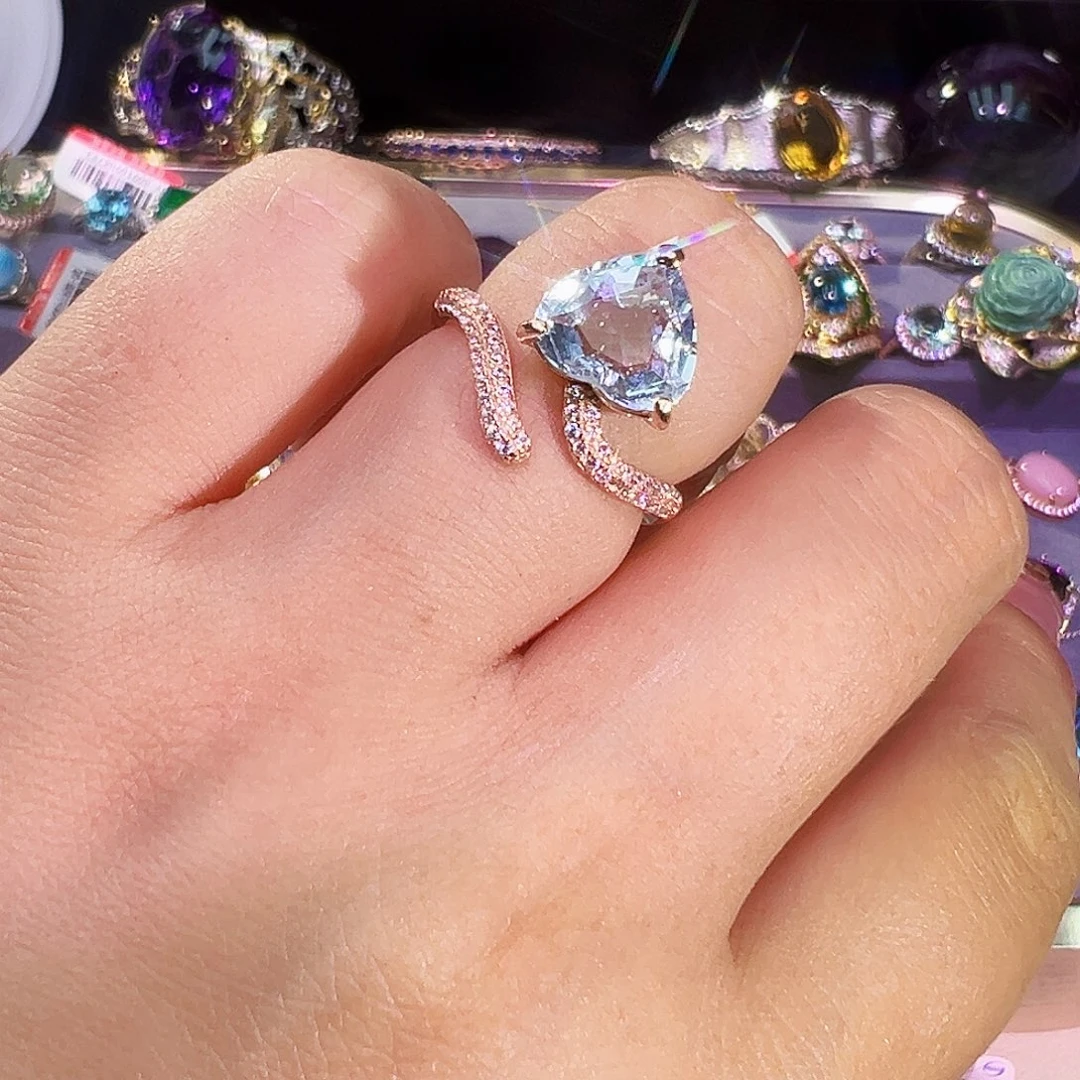 银S925镶嵌戒圈海蓝宝石