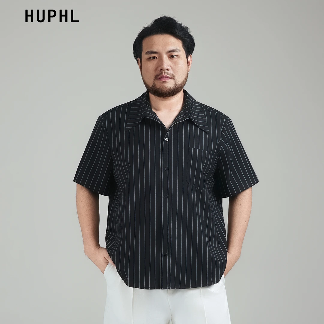 经典老条纹短袖衬衫大码男装夏季休闲宽松薄男加大潮流上衣男