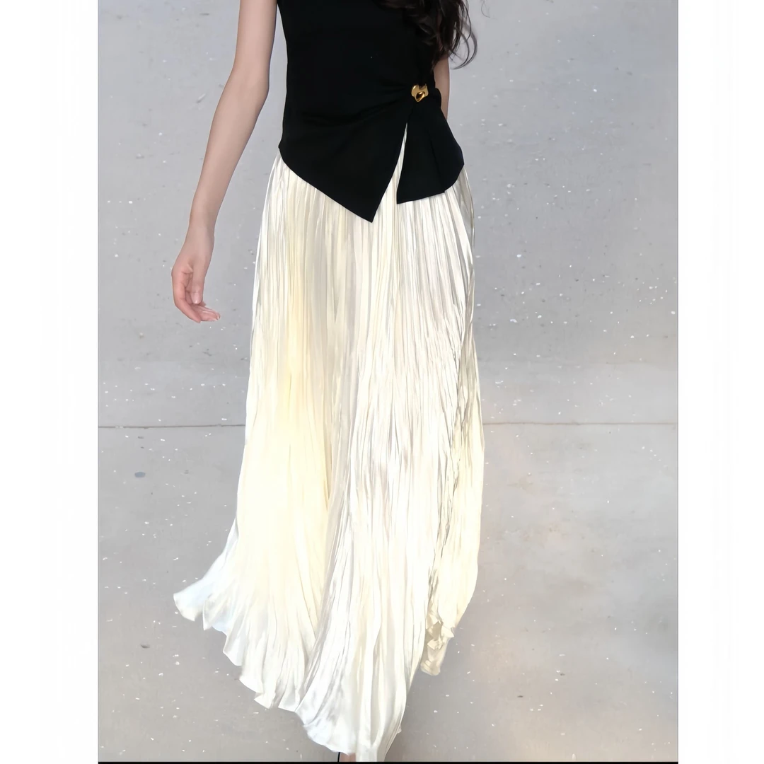 LINN【醋酸百褶裙】25年春夏新款不规则下摆百褶裙M25BQ231