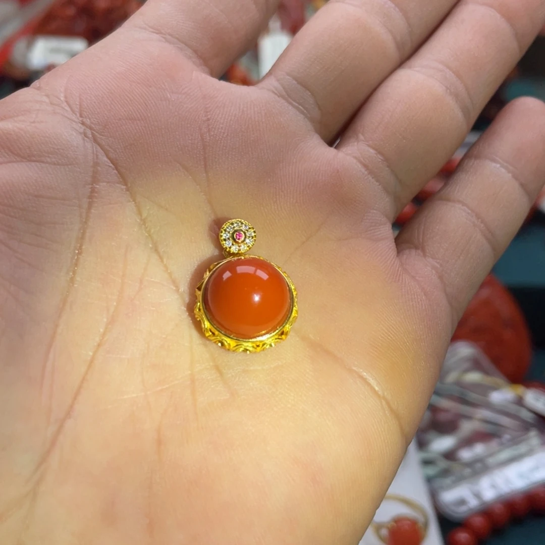 安***昕南红玛瑙银S925镶嵌川料南红满肉全玉化吊坠