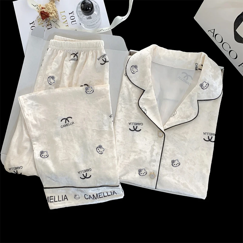 秋冬季2026新款凯蒂猫金丝绒睡衣套装女长袖长裤气质高级感家居服