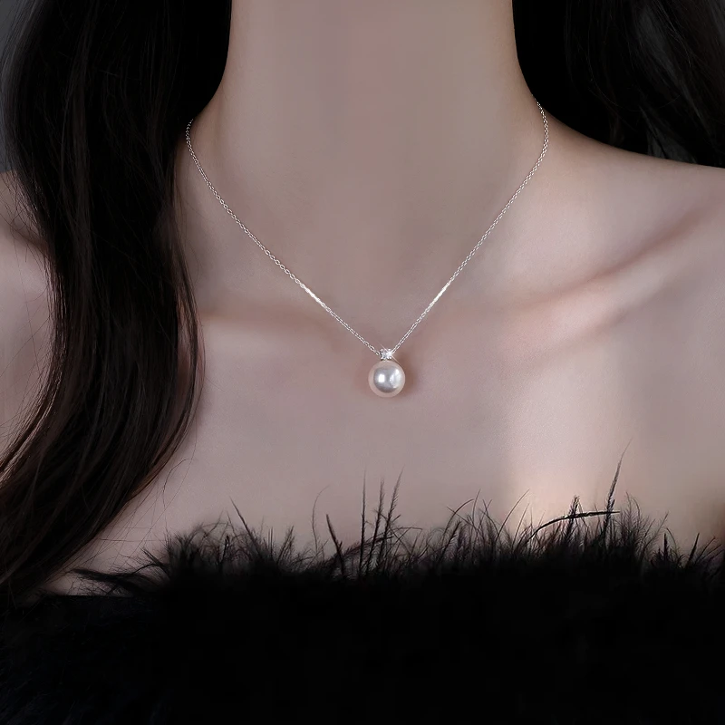 链子925银仿珍珠 925银施家珠项链女2025新款爆款锁骨链小众颈链