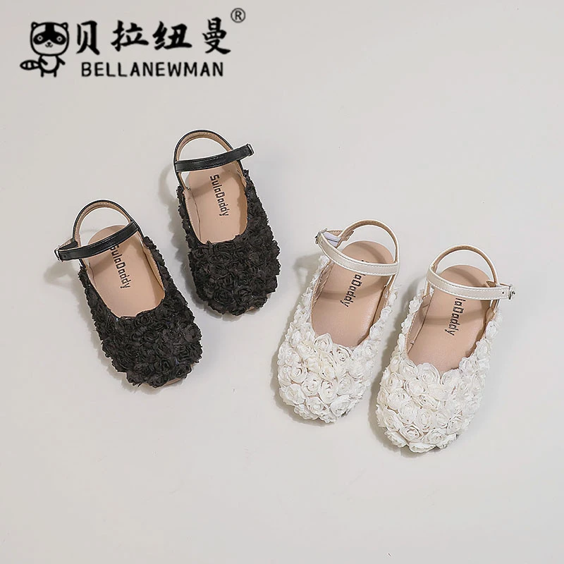 女童小花朵公主鞋2025春秋季新款儿童圆头半包平底凉鞋小中童单鞋