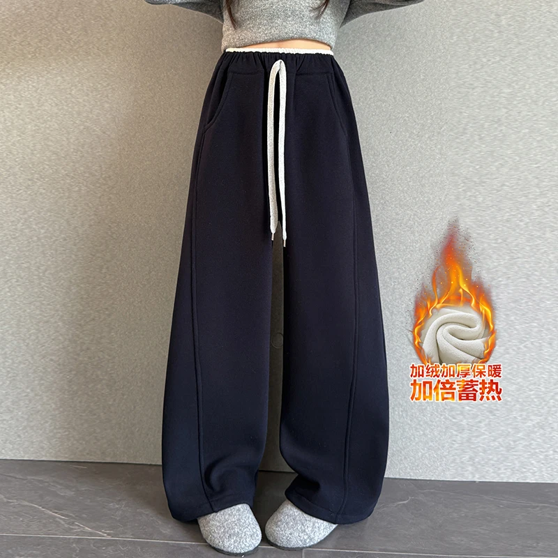6-12岁女童裤子加绒秋冬款儿童一体绒休闲裤女大童初中生运动裤潮