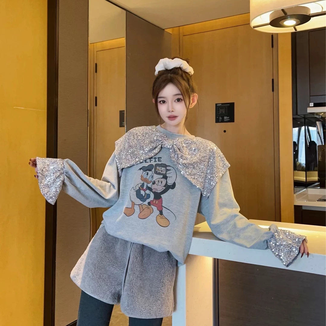 【陶陶推荐】秋季新款可爱重工亮片拼接打底T恤 S453