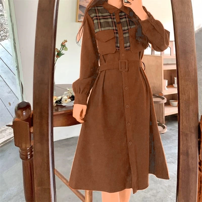 【晨浠定制】新款时尚气质格子连衣裙1144