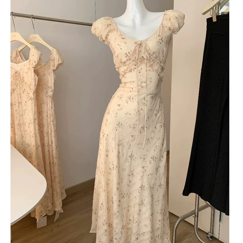 法式茶歇碎花连衣裙子女夏季2025新款漂亮掐腰绝美长裙3205