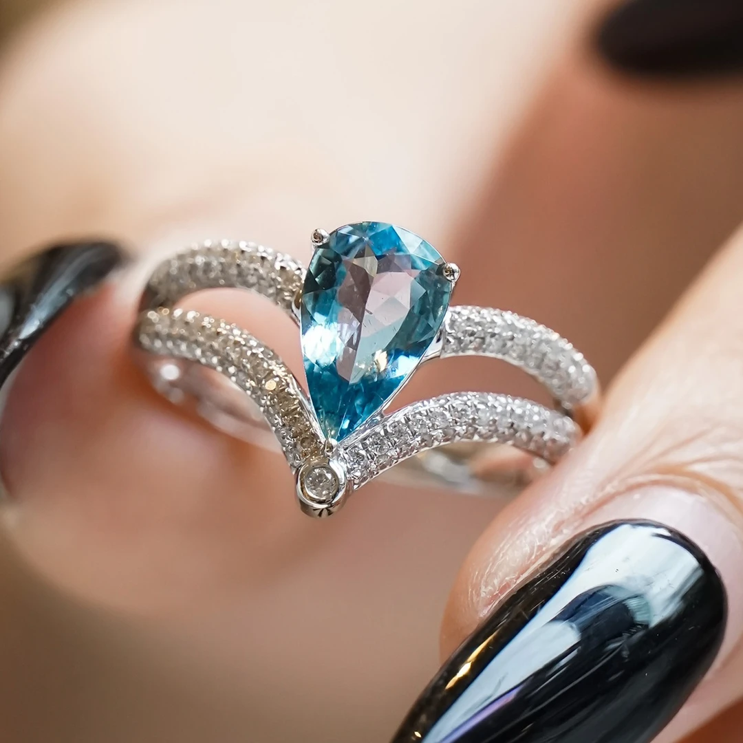 托帕石女戒s925小众个性皇冠时尚戒指轻奢简约仙女指