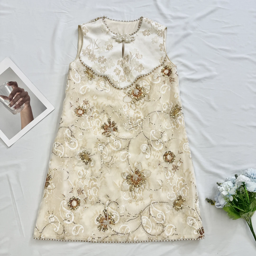 【叶子服饰】夏季新款时尚亮片刺绣无袖提花设计2511