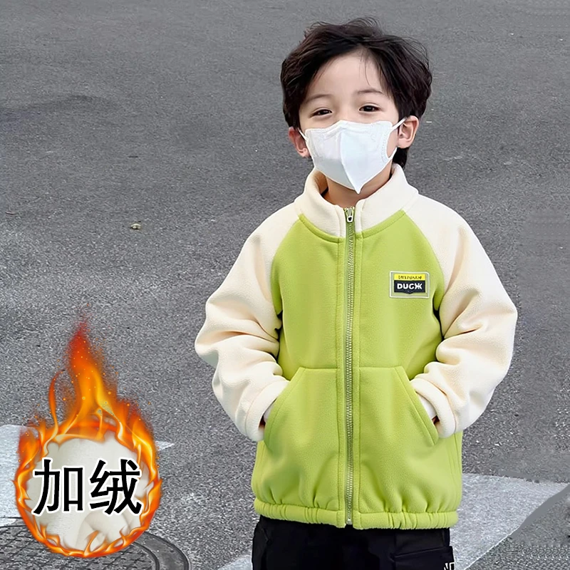 小黄鸭男童秋冬外套儿童摇粒绒加绒宝宝奥粒绒2025新款女童衣服