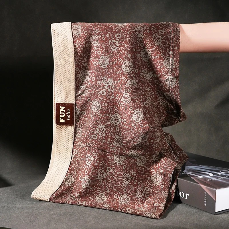 古典花印男士内裤棉质平角睡裤衩男生新款个性舒适透气四角裤头