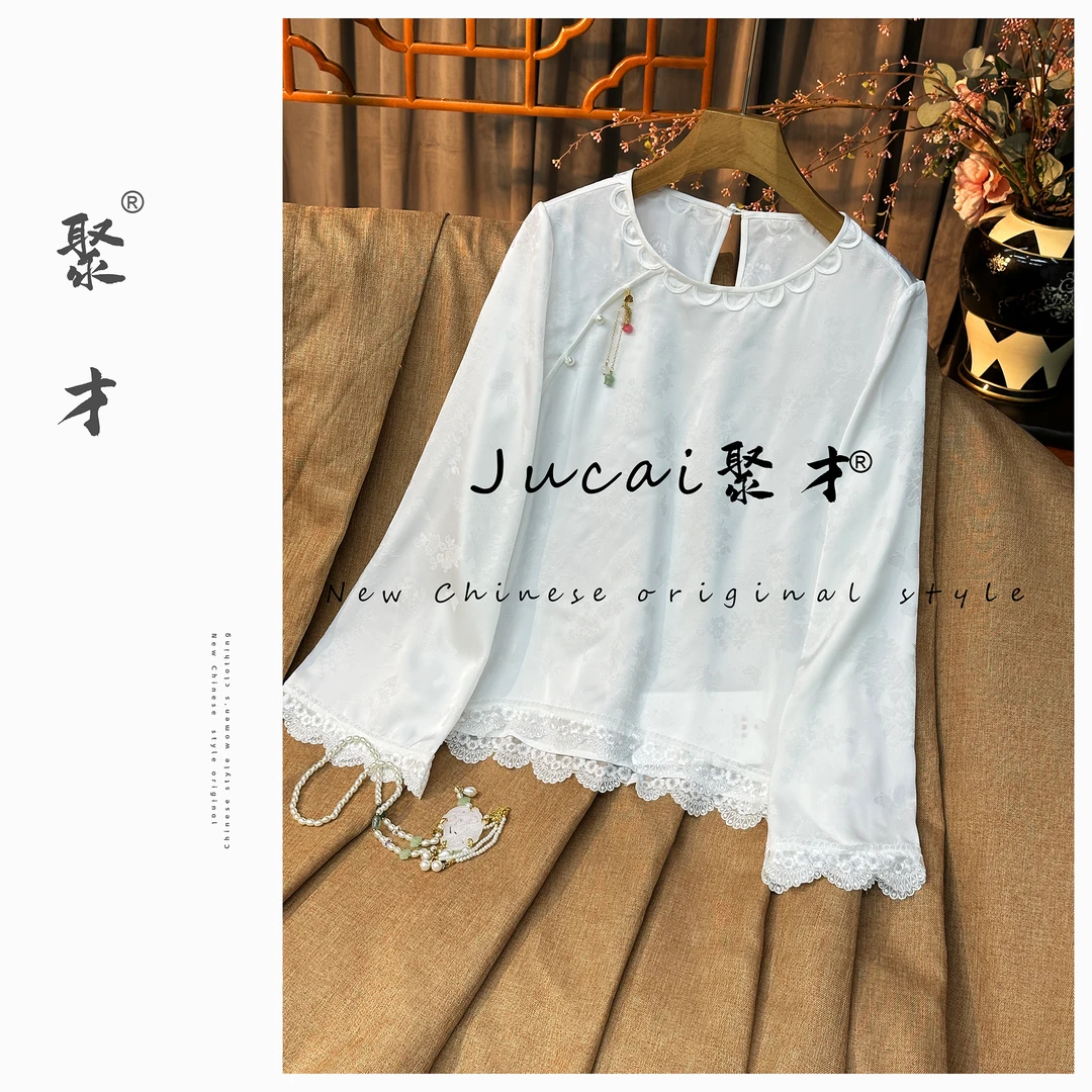 （聚才）重工高定明星同款元素显高级不撞款设计百搭蕾丝上衣JC1118