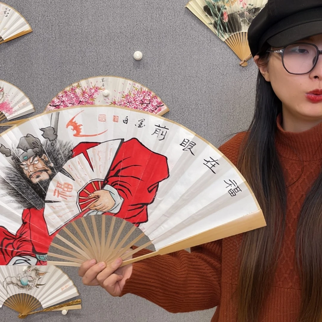 书法10寸玉竹-纯手绘-文玩扇骨（默认粘好）