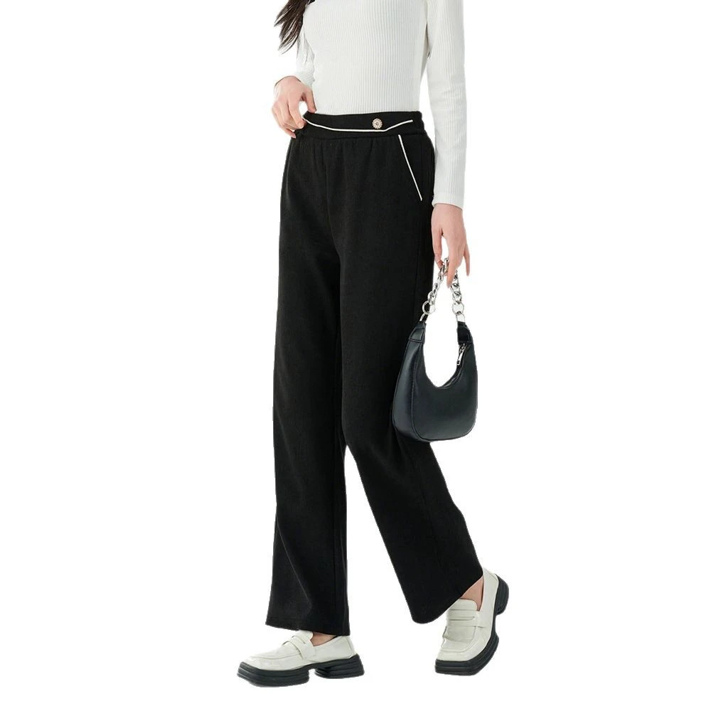 金标撞色腰口女神裤百搭阔腿裤显瘦修身时尚阔版型宽松休闲裤B293