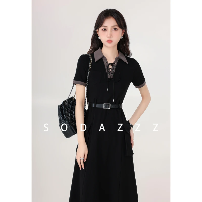 张汽水《焦糖曲奇》女韩系黑色短袖收腰a字连衣裙子ZQS04246