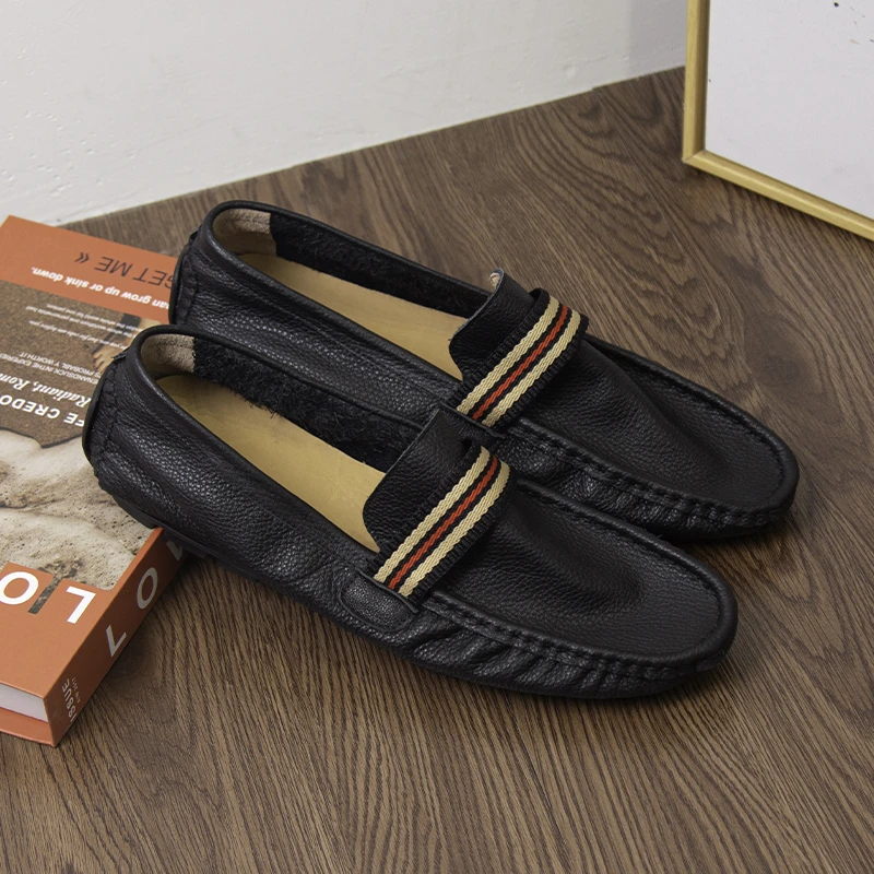 2025年软底软面头层真牛皮豆豆鞋小码数36钱包乐舒适福鞋男士皮鞋