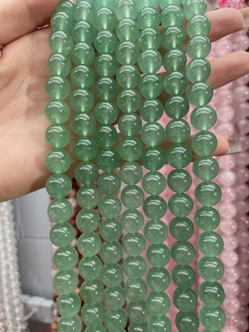 天然绿草莓晶手串8MM 水晶彩宝墨绿草莓晶散珠手串饰品DIY