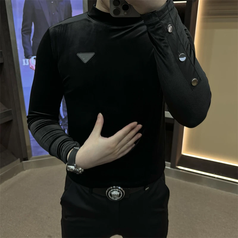 男士长袖T恤秋冬季新款金丝绒打底衫时尚休闲高品质潮流欧货体恤