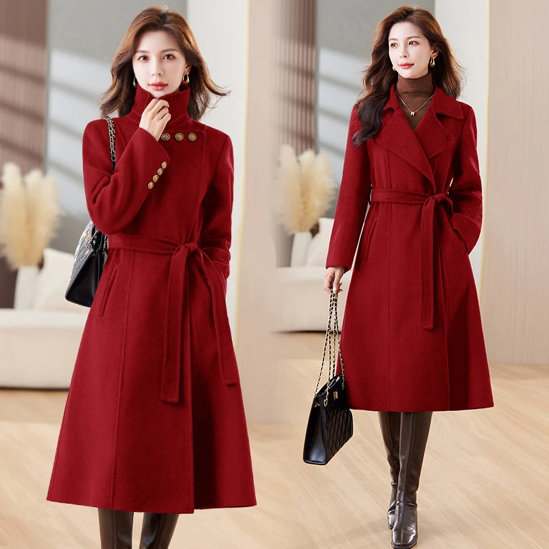 新款御姐定制气质显高显瘦双面羊毛呢大衣冬天网红款外套 大衣女
