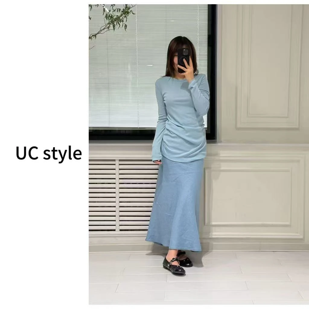 A8091【人鱼曲线】亚麻鱼尾半身裙主播穿S码