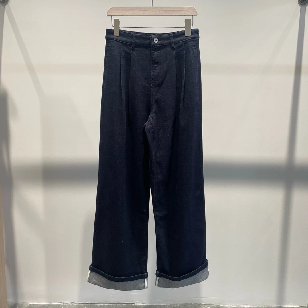 3232艾家25春款高腰卷边简约牛仔裤