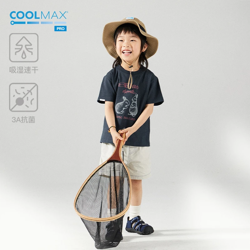 蓝岐户外亲子装兔子印花T恤COOLMAX PRO吸湿速干儿童抗菌圆领短袖