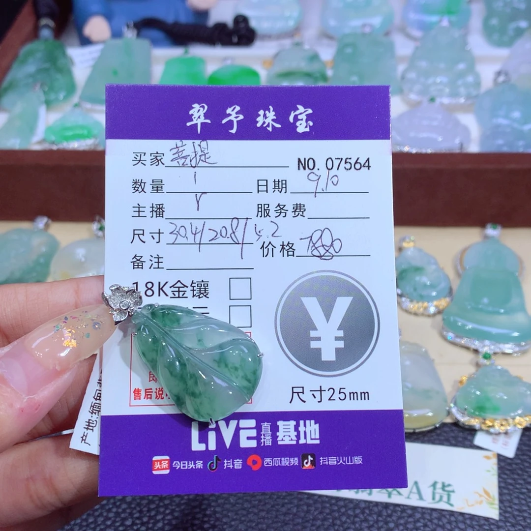 菩***台颈饰18K金镶嵌翡翠翡翠