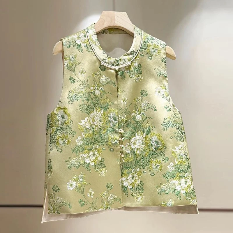 2025爆款复古盘扣重工提花唐装背心马夹新中式坎肩小个子上衣马甲