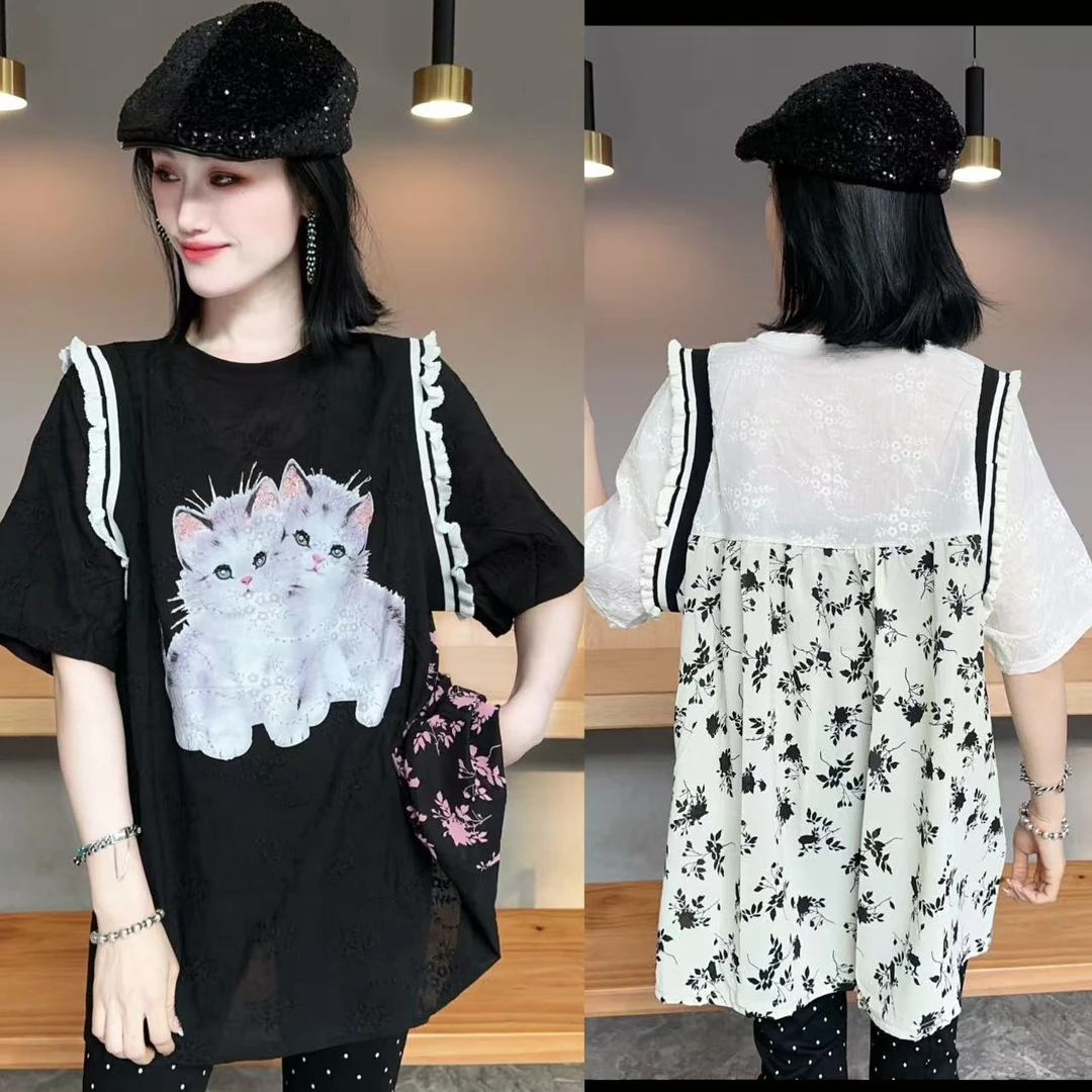 【YJ·高定】2025春夏设计感珠片蕾丝宽松显瘦百搭小衫半袖女 YY2041