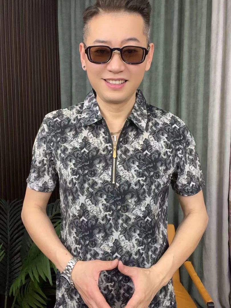 T恤印花精神小伙百搭短袖帅气修身立领夏季男士潮流短袖t恤